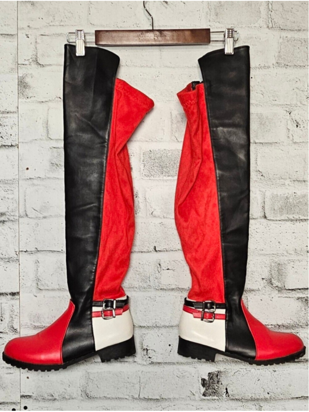 Red Black White Knee High Costume Boots Womens Size 6 Cosplay